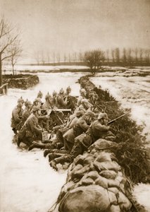 Deutsche Maschinengewehrabteilung hält eine Barrikade in Polen, 1914-19
