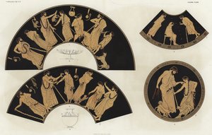 Griechische Figuren mit Hunden und in Mänteln von German School