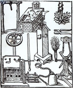 Instrumente der Hinrichtung, Bestrafung und Folter, Illustration aus dem Bamberger Halsgericht, 1507 von German School