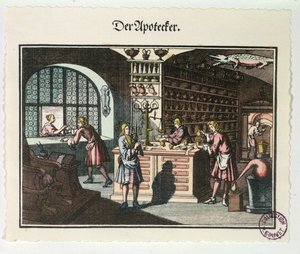 Innenraum eines Apothekers, ca. 1700