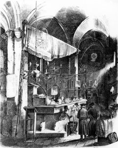 Innenansicht der Altneuschule (Alt-Neue Synagoge), Prag, 1852 von German School