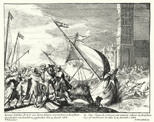 Jakob II. von England wird von Fischern in Faversham, Kent, gefangen genommen, während er versucht, nach Frankreich zu fliehen von German School