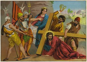 Jesus fällt unter der Last seines Kreuzes auf dem Weg zur Kreuzigung von German School