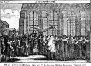 Jüdische Hochzeitsprozession von Georg Puschner aus Kirchners Jüdisches Ceremoniel, 1726