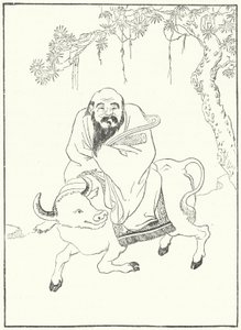 Laozi, antiker chinesischer Philosoph, auf einem Wasserbüffel (Stich) von German School