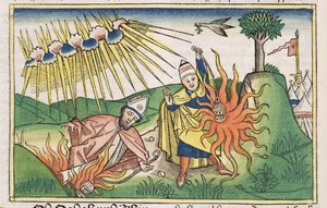 Levitikus 10:1-2 Nadab und Abihu opfern unheiliges Feuer und sterben, aus der Nürnberger Bibel (Biblia Sacra Germanaica) von German School