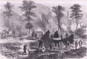 Holzkohleherstellung für Schießpulver, Cassells Geschichte des Krieges zwischen Frankreich und Deutschland, veröffentlicht von Cassell and Company Limited, ca. 1890