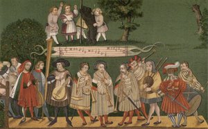 Musiker aus Augsburg, Deutschland, spielen für Tänzer des Geschlechtertanzes, 1520 von German School