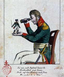 Napoleon I.: der Russlandfeldzug Zu Hause, in Russland, kamst du schrecklich groß, aber auf deinem Rückweg nach Paris, wie wurdest du klein! (übrigens, es reimt sich!!!) Kuss. Deutsche Karikatur des 19. Jahrhunderts von German School