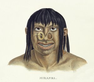 Einheimischer Mann des Miranha-Stammes mit Nasenschmuck, aus Atlas einer Reise in Brasilien von Johann Baptist von Spix (1781-1826) und Karl Friedrich Philipp Martius (1794-1868), veröffentlicht ca. 1835-50