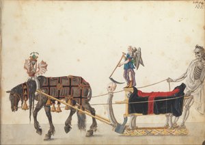 Festzugsschlitten in der Parade, ca. 1640 (Feder und Tinte, Aquarell und Waschungen)
