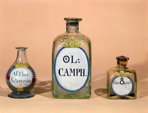 Apothekergefäße für Kampfer und Spiritus (Glas) von German School