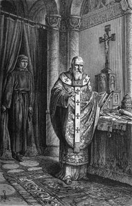 Papst Clemens IV. (Gui Foucois oder Coots oder Foucault, Ende des 12. Jahrhunderts-1268). Gravur in „Kaiser, König und Papst“ von Richard Roth