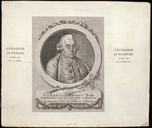 Porträt von Carl Philipp Emanuel Bach (1714-88), graviert von C. D. Krohn, 1788 von German School