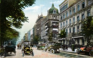 Postkarte, die Unter den Linden und das Kranzler-Eck in Berlin zeigt, ca. 1910