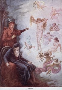 Postkarte, die die Versuchung von Faust durch Mephistopheles darstellt, ca. 1905