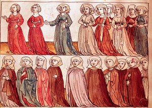 Prozession der Frauen von Böhmen. Miniatur aus „Chroniken des Konzils von Konstanz“ von Ulrich Richental