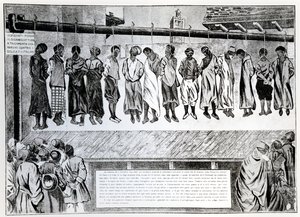 Öffentliche Hinrichtung von Bürgern von Tripolis, die sich der italienischen Invasion 1911 widersetzten, aus der Zeitschrift Simplicissimus, 1912