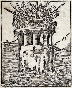 Ratten greifen einen Turm an - Deutsche Gravur aus dem 16. Jahrhundert von German School