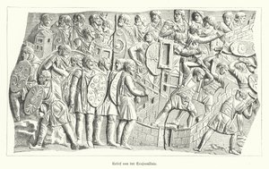 Relief von Trajanssäule, Rom, Darstellung der Römer, die die Daker besiegen (Gravur) von German School