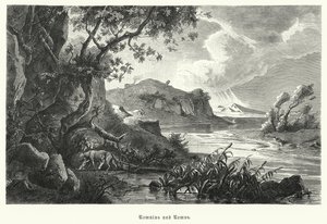 Romulus und Remus, legendäre Gründer des antiken Rom, von der Wölfin in der Wildnis gesäugt von German School
