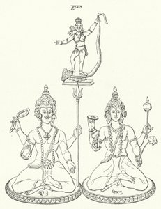Shiva, Vishnu und Krishna, hinduistische Götter (Gravur)