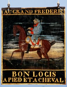Wegweiser mit Friedrich dem Großen zu Pferd für das Gasthaus Le Cadiot von German School