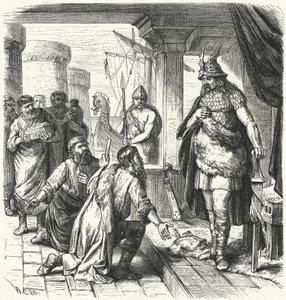 Slawische Gesandte vor Rurik, Fürst der Kiewer Rus, 9. Jahrhundert (Gravur) von German School