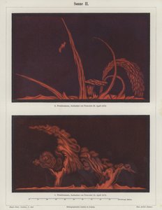 Sonnenprotuberanzen beobachtet von dem französischen Künstler und Astronomen Etienne Leopold Trouvelot am 15. und 29. April 1872 von German School