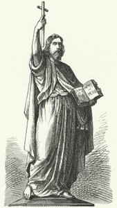 Statue des heiligen Bonifatius (ca. 675-754), angelsächsischer Missionar in den germanischen Teilen des fränkischen Reiches, in Fulda von German School