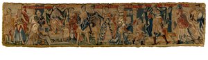 Wandteppich, der Moses darstellt, der die Krone des Pharaos niederwirft und bestraft wird, aus dem Rheinland