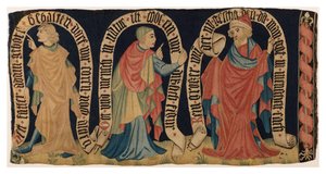 Wandteppichfragment, das drei Propheten darstellt, aus Franken (Wolle)