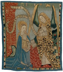 Wandteppichpanel, das die Verkündigung darstellt, aus dem Oberrheingebiet von German School