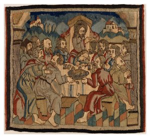 Wandteppichpanel mit Szenen aus der Passion von einem Antependium, aus dem Oberrheingebiet von German School