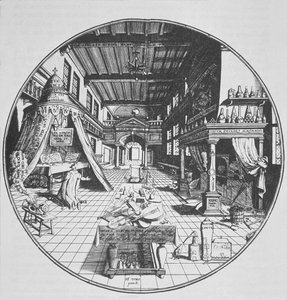 Der Alchemist in seinem Labor, aus Amphitheatrum Aeternae Sapientiae von Heinrich Kunrath (1609) illustriert in einer Geschichte der Magie, veröffentlicht Ende des 19. Jahrhunderts