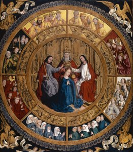 Die Krönung der Jungfrau, umgeben von Engeln und Heiligen, ca. 1470 von German School