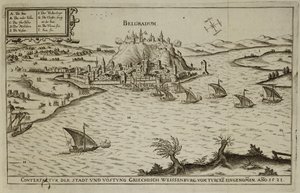 Der Fall von Belgrad an die Türken im Jahr 1521, Illustration aus einem Buch über die osmanischen Feldzüge in Europa, graviert von Paul Furst (ca.1605-66) von German School
