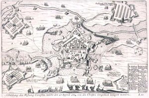 Die Festung Canischa, vergeblich von den Christen 1664 belagert, Illustration aus einem Buch über die osmanischen Feldzüge in Europa, gestochen von Paul Furst von German School