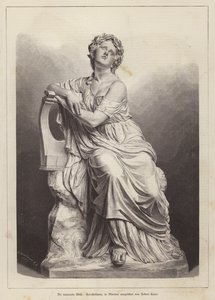 Die trauernde Muse, Marmorstatue des deutschen Bildhauers Robert Cauer der Ältere (Stich) von German School