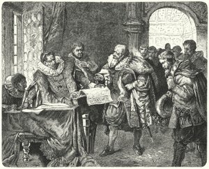 Der Heilige Römische Kaiser Rudolf II. gewährt den böhmischen Protestanten größere Religionsfreiheit in seinem Majestätsbrief von German School