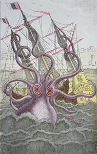 Der Kraken zieht ein Schiff hinunter