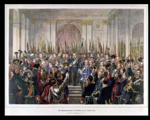 Die Proklamation Wilhelms zum Kaiser des neuen Deutschen Reiches im Spiegelsaal von Versailles am 18. Januar 1871 von German School
