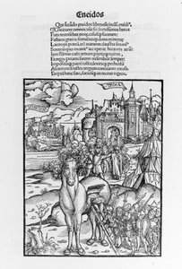 Das Trojanische Pferd. Aeneis. Holzschnitt von Sebastian Brant
