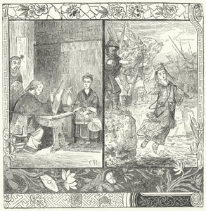 Der Tod von Wang Zhaojun in Ma Zhiyuans Gedicht Herbst im Han-Palast (Stich) von German School