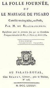 Titelseite des Stücks Die Hochzeit des Figaro von Pierre Beaumarchais, erstmals aufgeführt 1784