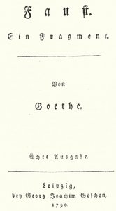 Titelseite der Erstausgabe von Faust, von Johann Wolfgang von Goethe (Gravur)