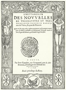 Titelseite der ersten Ausgabe von Das Heptameron von Margarete von Navarra (Stich)