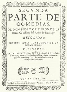 Titelseite des zweiten von vier Bänden der Comedias von Calderon, veröffentlicht 1637 von German School