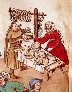 Handel: Ein Brothändler. Miniatur aus „Chroniken des Konzils von Konstanz“ von Ulrich Richental (1360-1437) ca. 1438 Prag, Nationalbibliothek von German School