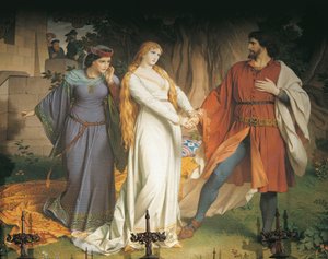 Tristan und Isolde treffen sich heimlich zum letzten Mal, aber ihr Treffen wird verraten und König Marke verwundet Tristan mit einem vergifteten Speer